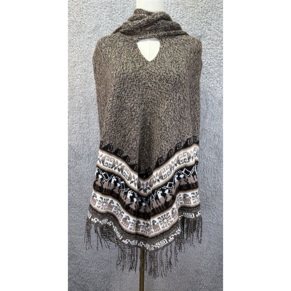 Tejidos Intihuatana Perú Alpaca Baby Women's Poncho Brown Aztec Knit - Picture 2 of 9